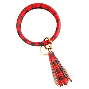 - Cute Plaid Keychain Bracelet With Tassel Perfect For All Your Keys